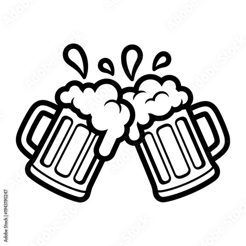Beer Cheers Splash Icon – Clinking Beer Mugs with Foam Vector