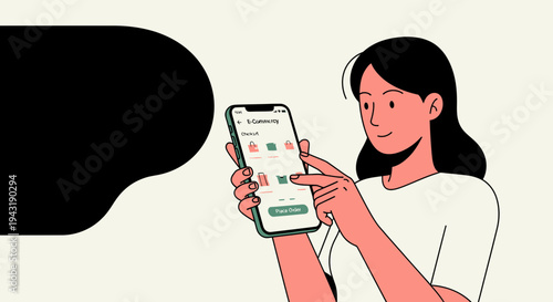 Woman Completing Online Purchase On Mobile Phone Application