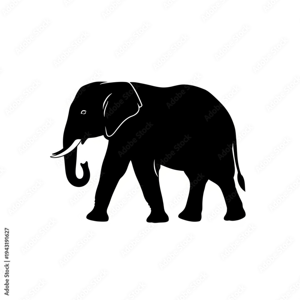 Fototapeta premium Black Silhouette of an Elephant.