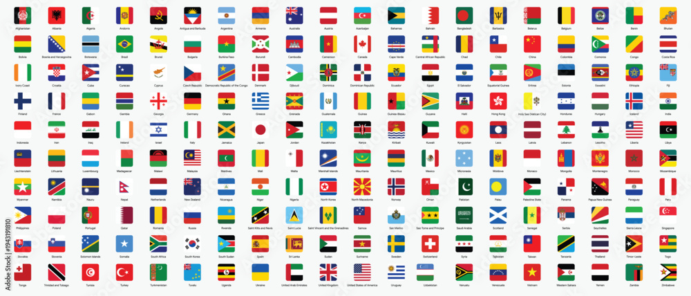 Φωτογραφία Vector illustration of square rounded world national flags