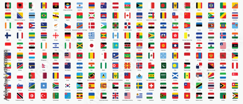 Vector illustration of square rounded world national flags