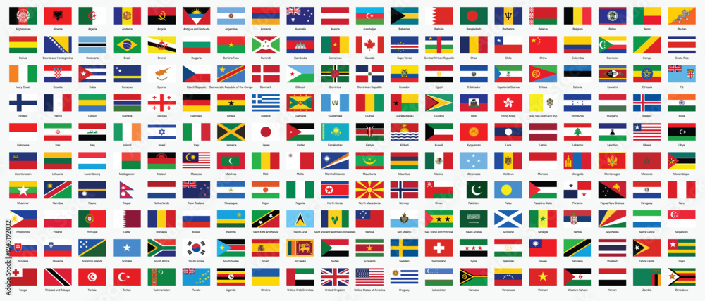 Fototapeta premium Rectangle world national flags vector illustration
