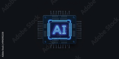 Glow AI Processor Chip: High-Tech Artificial Intelligence Microchip Concept for Digital Technology & Future Innovation
