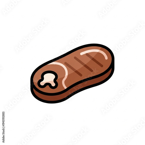 Grilled Steak with Bone Cartoon Illustration.