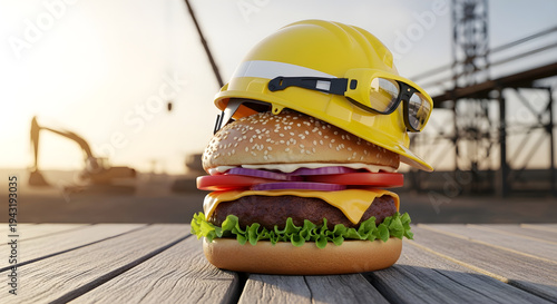 Labor day celebration with a hard hat burger