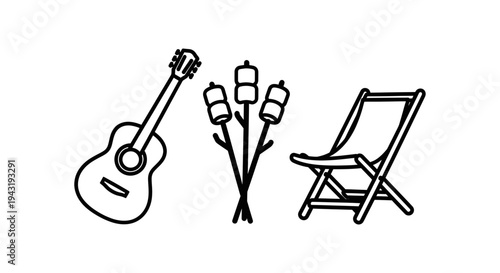 Camping and Outdoor Relaxation Icon Set