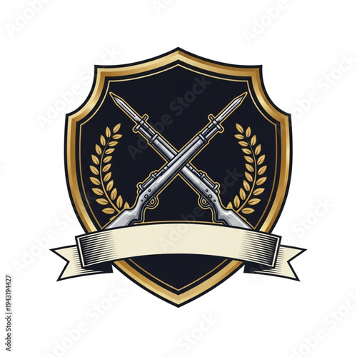 Crossed Rifles Emblem with Laurel Wreath Shield.