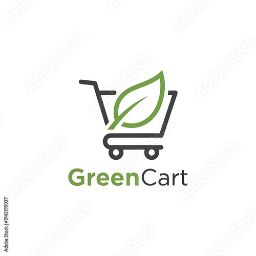 Green Shopping Cart Logo with Leaf.