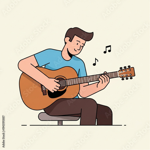 Man Playing Acoustic Guitar Sitting Down.