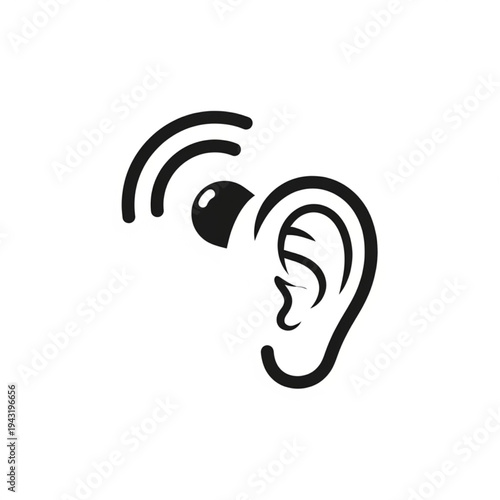 Human Ear Listening Sound Waves Illustration.