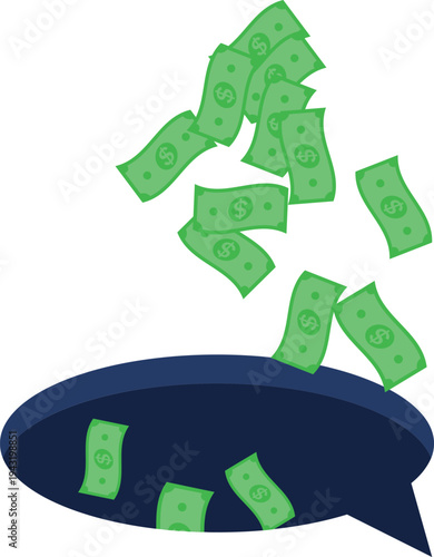 Fraud and trap, gold coins fall into the speech bubble stock illustration

