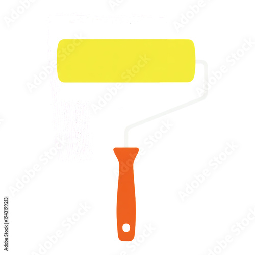 Yellow paint roller with orange handle isolated on white background painting