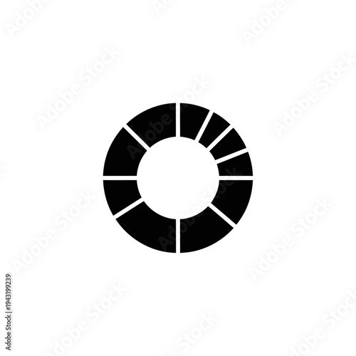 Black and white vector illustration of a circular segmented shape on white