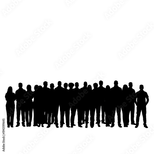 Silhouettes of a diverse group of people standing together in a line