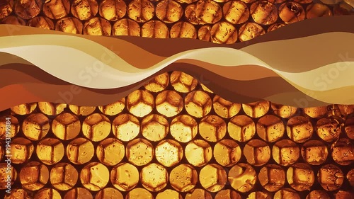 Golden Honeycomb Pattern With Wavy Lines.