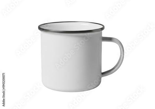 Single white enamel mug isolated on transparent background