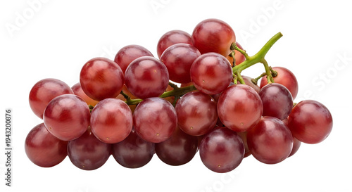 Freshly harvested red seedless grapes in a natural cluster formation isolated on transparent background