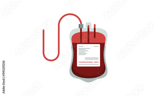 A medical illustration shows a red blood donation bag connected to a tube on a white background