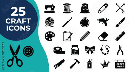 A collection of 25 craft icons representing various crafting tools and supplies.