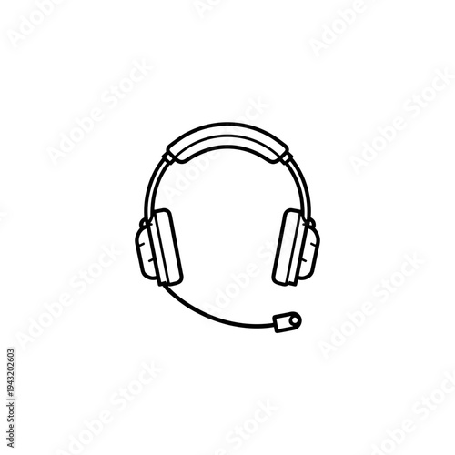 Headset with microphone in minimal line art style  