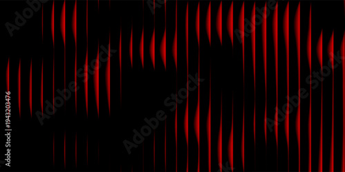 Abstract digital art featuring dynamic red wave patterns against black background. Rhythmic vertical lines create flowing movement with deep crimson gradients.