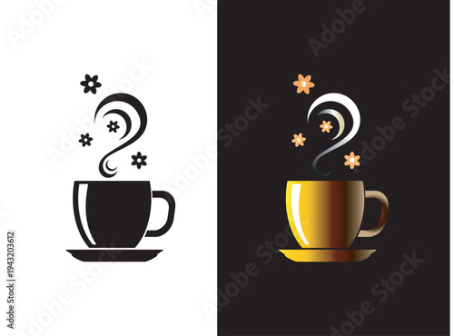 unique coffee logo design with a steaming cup, coffee with aroma therapy