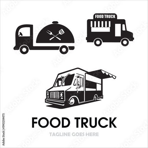 Food truck logo design template vector