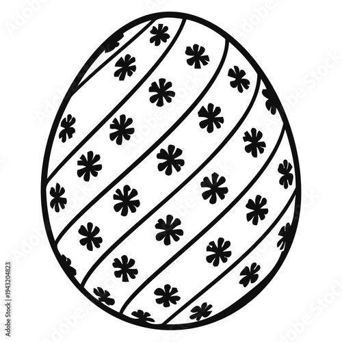 Easter Egg Coloring Page with Floral Pattern Vector Illustration