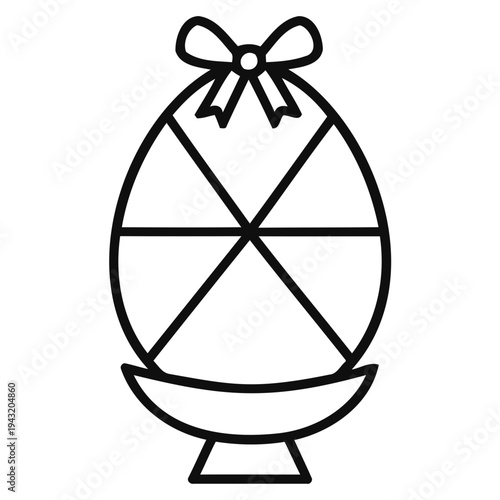 Easter Egg Coloring Page with Bow and Stand Vector Illustration