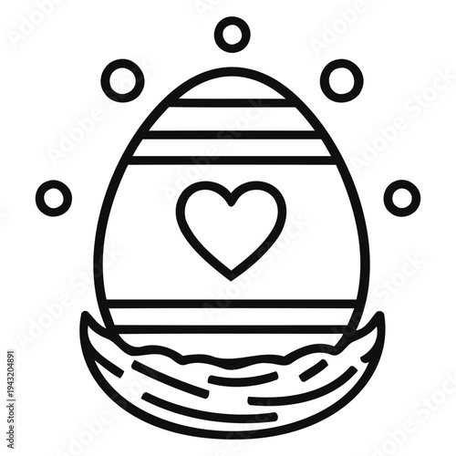 Easter Egg with Heart in Nest Line Art Icon Illustration