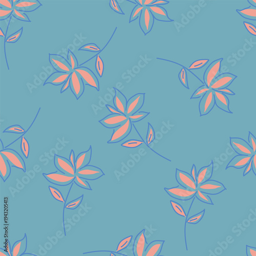 Big flowers pattern, upscale floral pattern. graphical textures floral, trendy colors pattern , flowers background with leaves. vector illustration.
