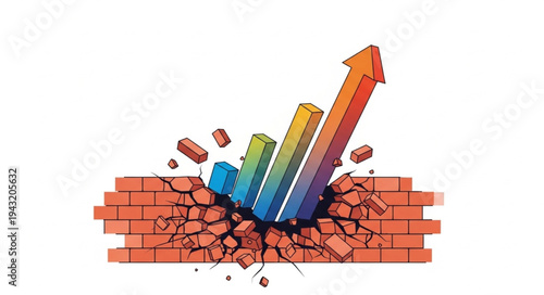 Colorful Arrow Breaking Through Brick.