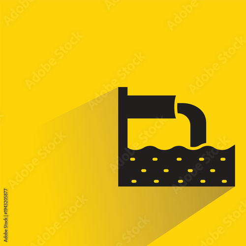 polluted water pipe icon with shadow on yellow background