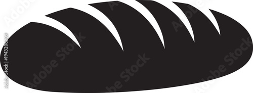 Simple silhouette of a loaf of bread with sliced lines on transparent background for food illustration