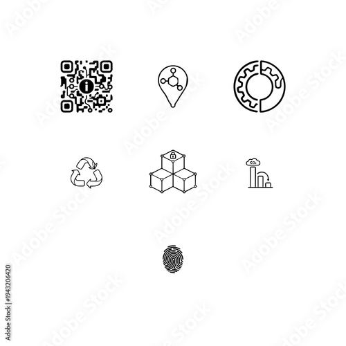 Digital Product Passport linear icon set, product lifecycle traceability, blockchain authentication and circular economy sustainability vector symbols