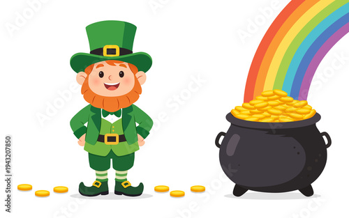 Cheerful Leprechaun With Rainbow Treasure
