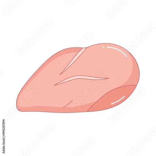 Cartoon-style illustration of a raw, boneless, and skinless chicken breast on a white background