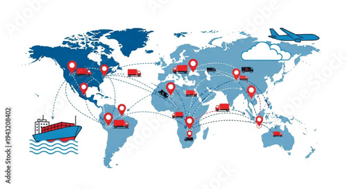 Global Shipping Map with Markers.