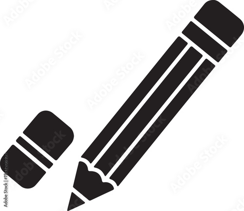 Black pencil and eraser icon set isolated on white background