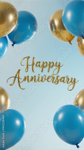 Happy Anniversary Blue Gold Balloons.