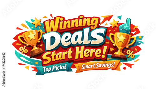 A vibrant illustration of winning deals with colorful graphics and text