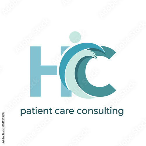HC Monogram Patient Care Consulting Logo with Abstract Human Wave Symbol on Isolated White Background