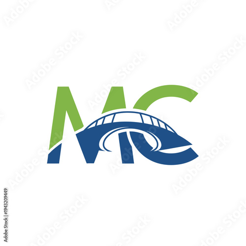 MC Monogram Medical Consulting Logo with Bridge Symbol Representing Connection and Service on Isolated White Background