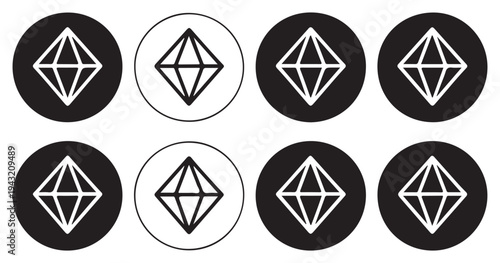 Diamond symbols inside circle icons with solid silhouette styles. vector illustration eps 10