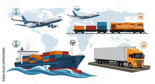 Global Logistics Transportation Modes Illustrated.