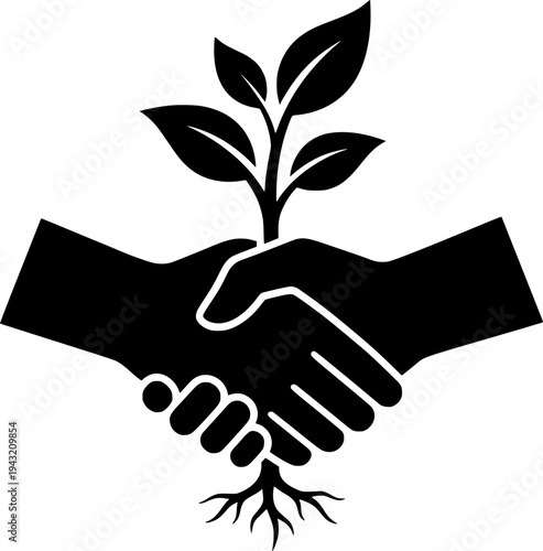 Parent Child Hands Seedling Vector - Black White Generational Community Service Nurturing Legacy Growth Line Art Illustration on White Background
