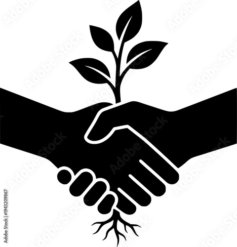 Parent Child Hands Seedling Vector - Black White Generational Community Service Nurturing Legacy Growth Line Art Illustration on White Background
