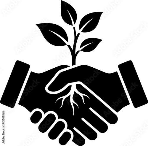 Parent Child Hands Seedling Vector - Black White Generational Community Service Nurturing Legacy Growth Line Art Illustration on White Background
