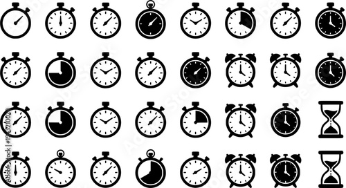 Vector Time and Clock icons in thin line style. vector icon set

