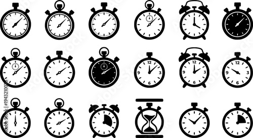 Vector Time and Clock icons in thin line style. vector icon set
